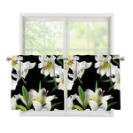 White Lily Print Tier Curtains