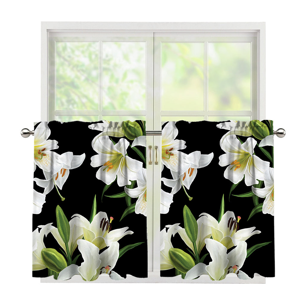 White Lily Print Tier Curtains