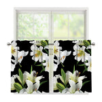 White Lily Print Tier Curtains