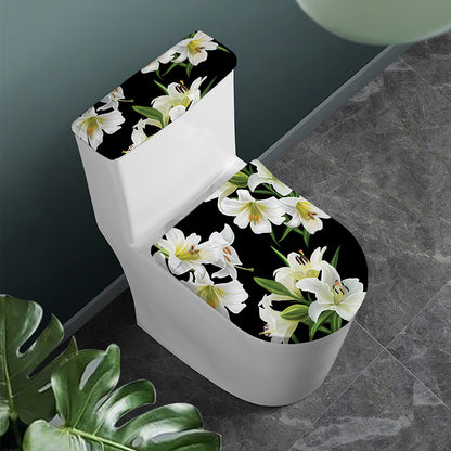 White Lily Print Toilet Lid And Tank Cover Set
