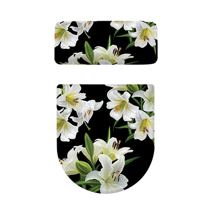 White Lily Print Toilet Lid And Tank Cover Set