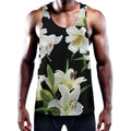 White Lily Print Men's Workout Tank Top