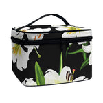 White Lily Print Travel Makeup Bag