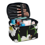 White Lily Print Travel Makeup Bag