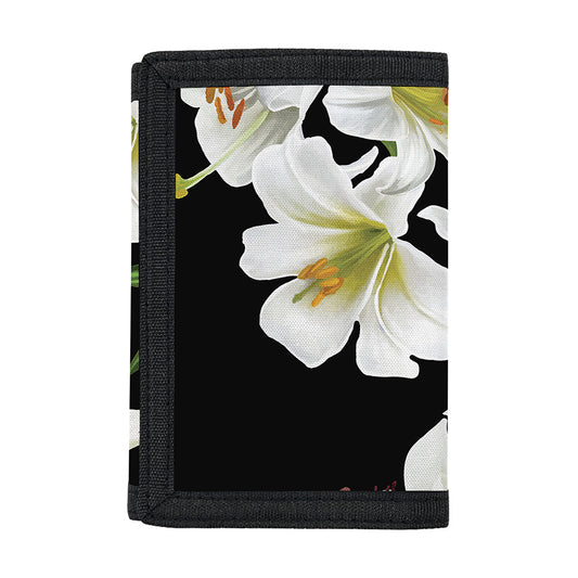 White Lily Print Trifold Wallet