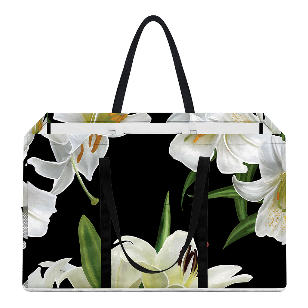 White Lily Print Utility Tote Bag