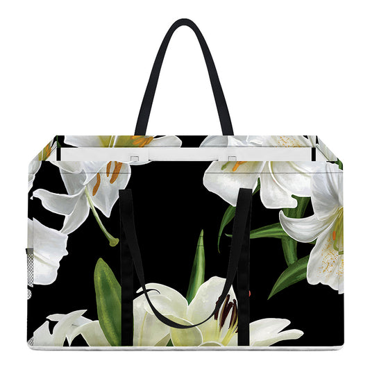 White Lily Print Utility Tote Bag