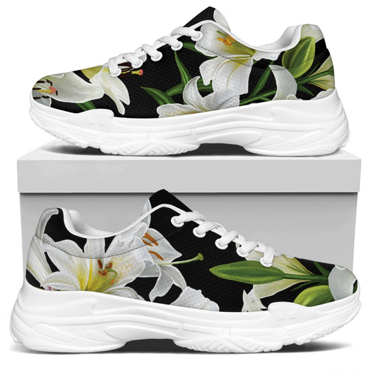 White Lily Print White Chunky Shoes