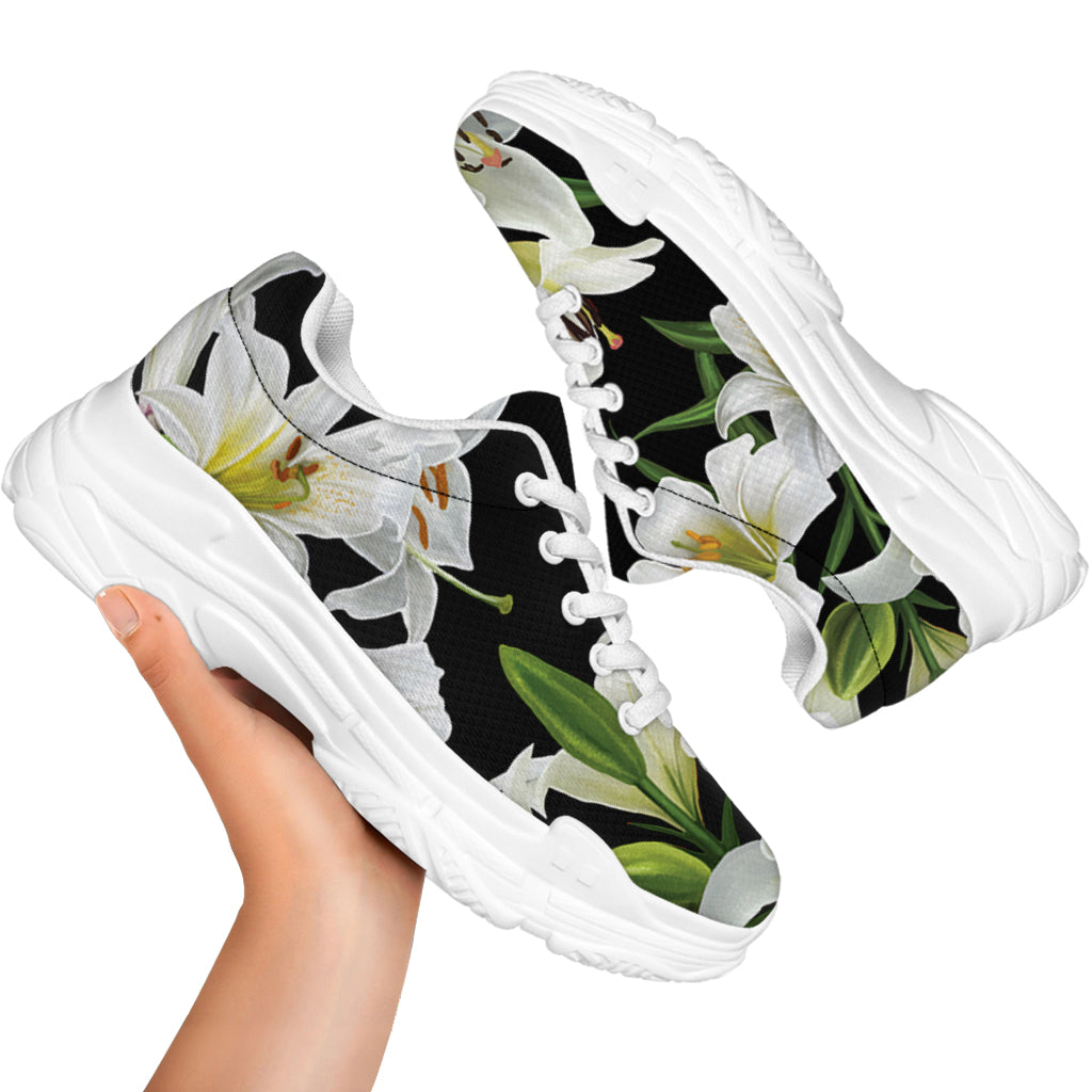 White Lily Print White Chunky Shoes