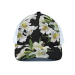 White Lily Print White Mesh Trucker Cap
