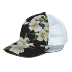 White Lily Print White Mesh Trucker Cap