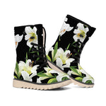 White Lily Print Winter Boots