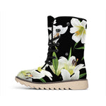 White Lily Print Winter Boots