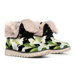White Lily Print Winter Boots
