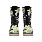 White Lily Print Winter Boots