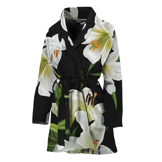 White Lily Print Women's Bathrobe