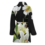 White Lily Print Women's Bathrobe