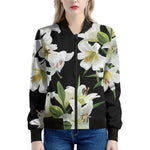 White Lily Print Women's Bomber Jacket