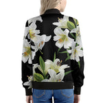 White Lily Print Women's Bomber Jacket