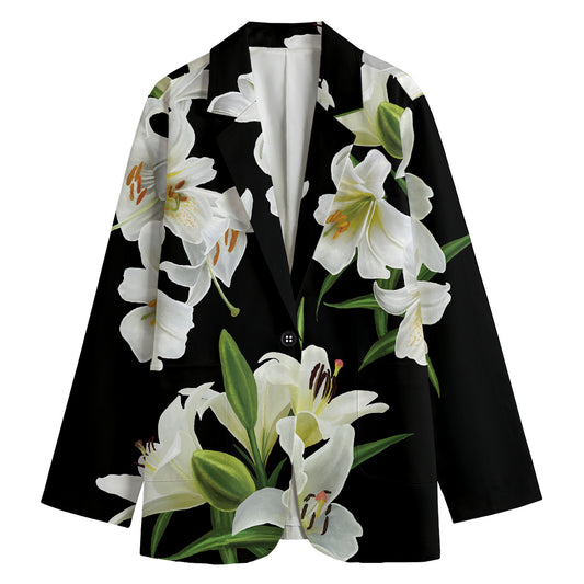 White Lily Print Women's Cotton Blazer