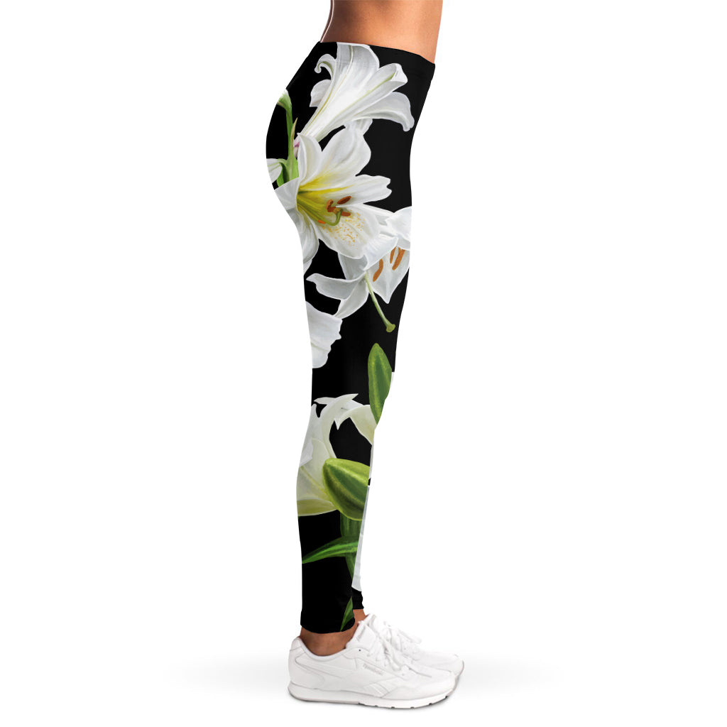 White Lily Print Women's Leggings