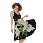 White Lily Print Women's Sleeveless Dress