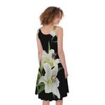 White Lily Print Women's Sleeveless Dress