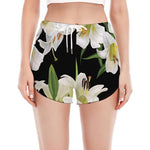 White Lily Print Women's Split Running Shorts