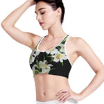 White Lily Print Women's Sports Bra