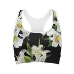 White Lily Print Women's Sports Bra