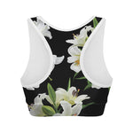 White Lily Print Women's Sports Bra