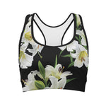 White Lily Print Women's Sports Bra