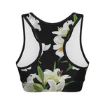 White Lily Print Women's Sports Bra