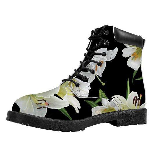 White Lily Print Work Boots