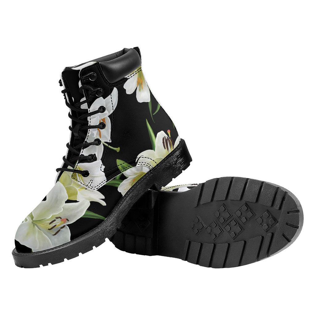 White Lily Print Work Boots