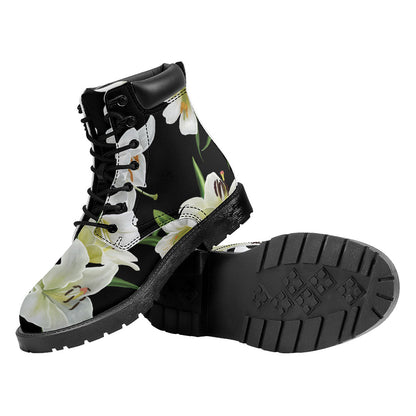 White Lily Print Work Boots