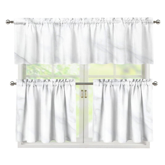 White Marble Print 3 Piece Kitchen Curtains