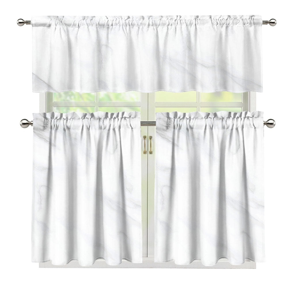White Marble Print 3 Piece Kitchen Curtains