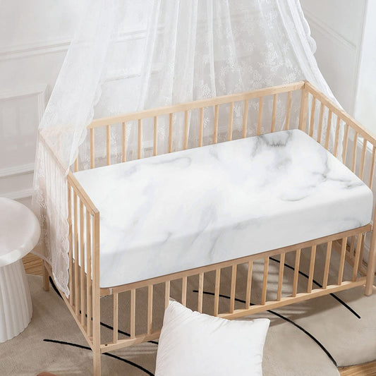 White Marble Print Baby Crib Sheet