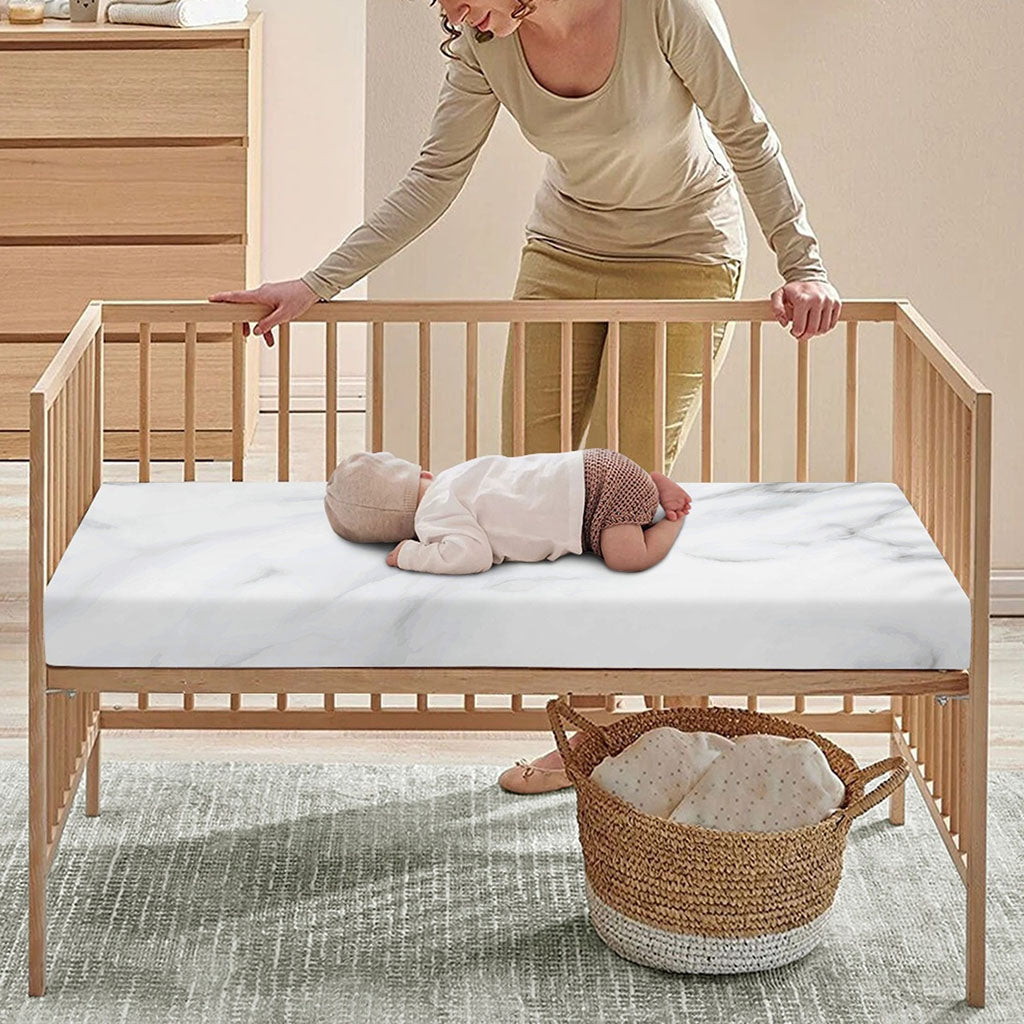 White Marble Print Baby Crib Sheet