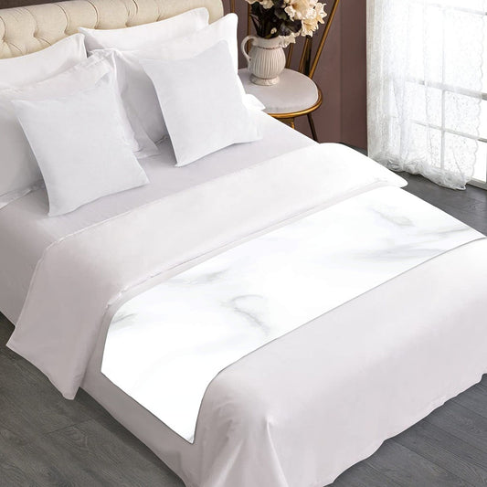 White Marble Print Bed Runner