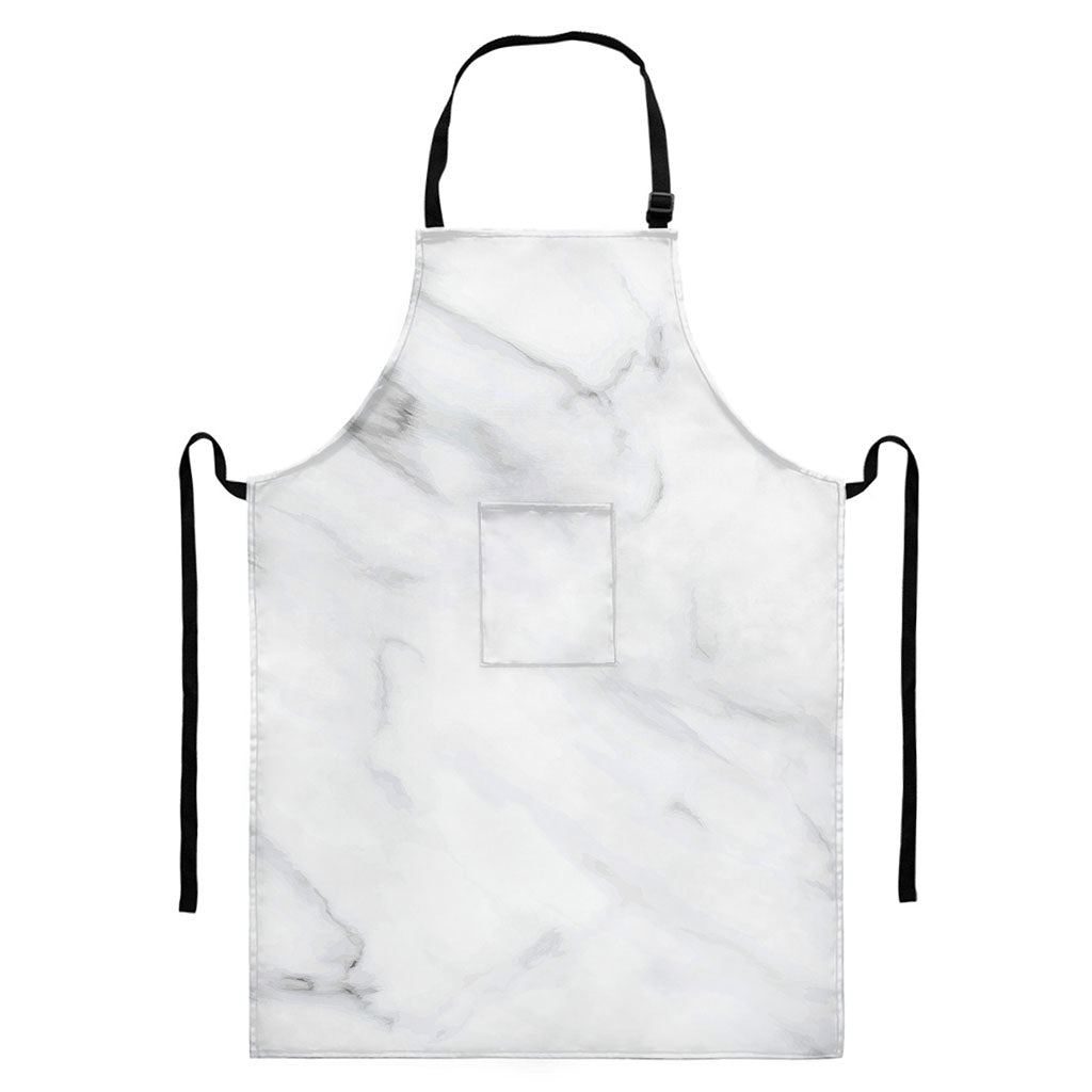 White Marble Print Bib Apron With Pocket