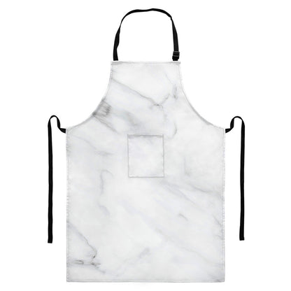 White Marble Print Bib Apron With Pocket