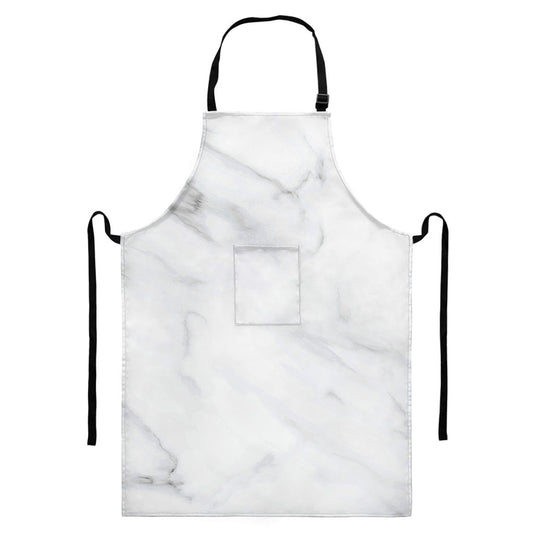 White Marble Print Bib Apron With Pocket