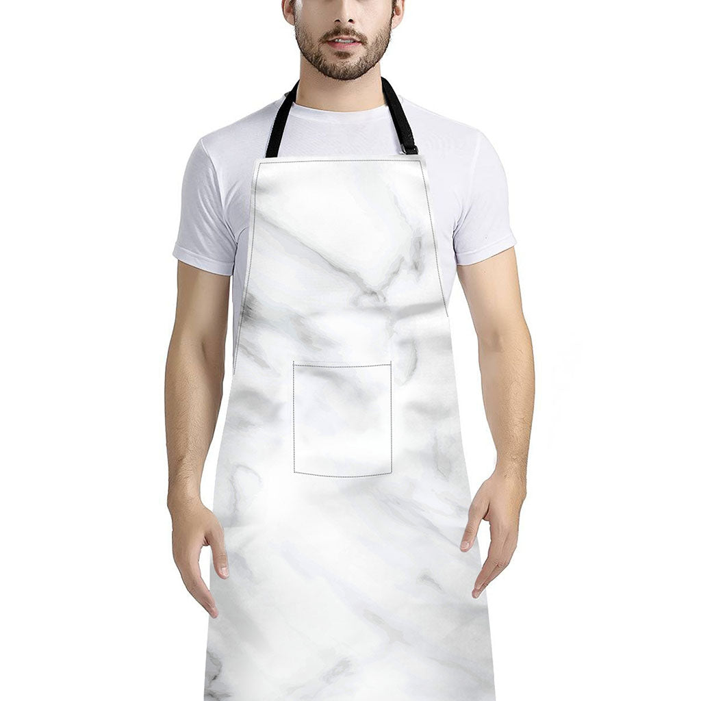 White Marble Print Bib Apron With Pocket