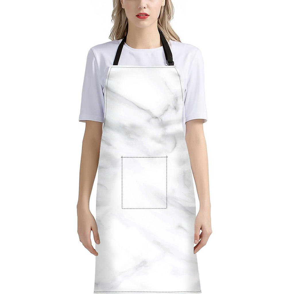 White Marble Print Bib Apron With Pocket