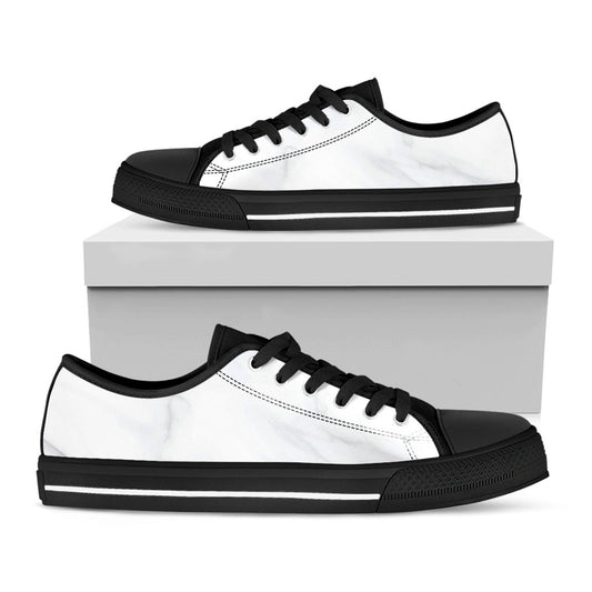 White Marble Print Black Low Top Sneakers