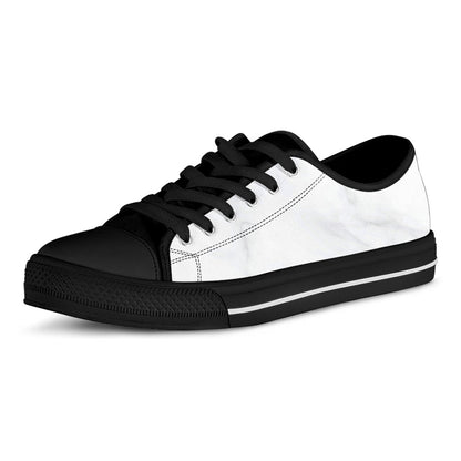 White Marble Print Black Low Top Sneakers
