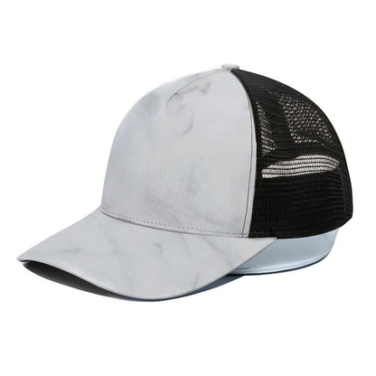 White Marble Print Black Mesh Trucker Cap