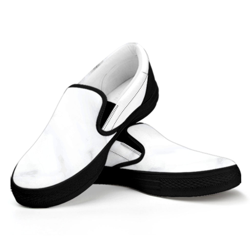 White Marble Print Black Slip On Sneakers